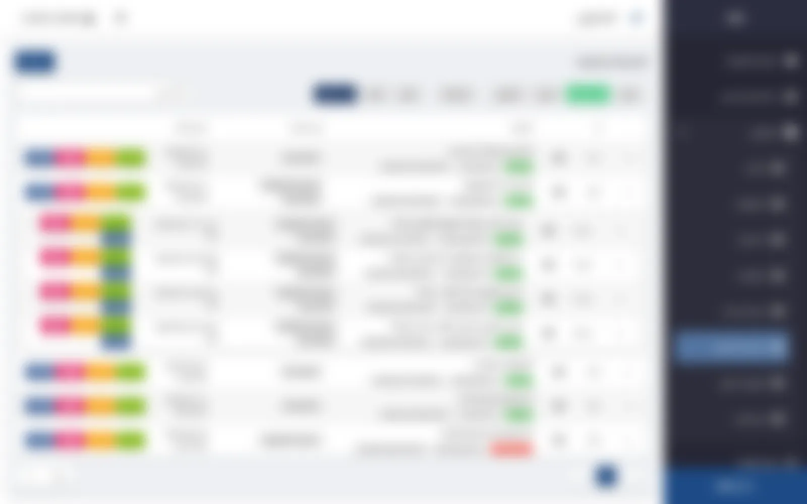 Nested content. Each FAQ section expands into its own table of child entries, which loads only when the row is opened.