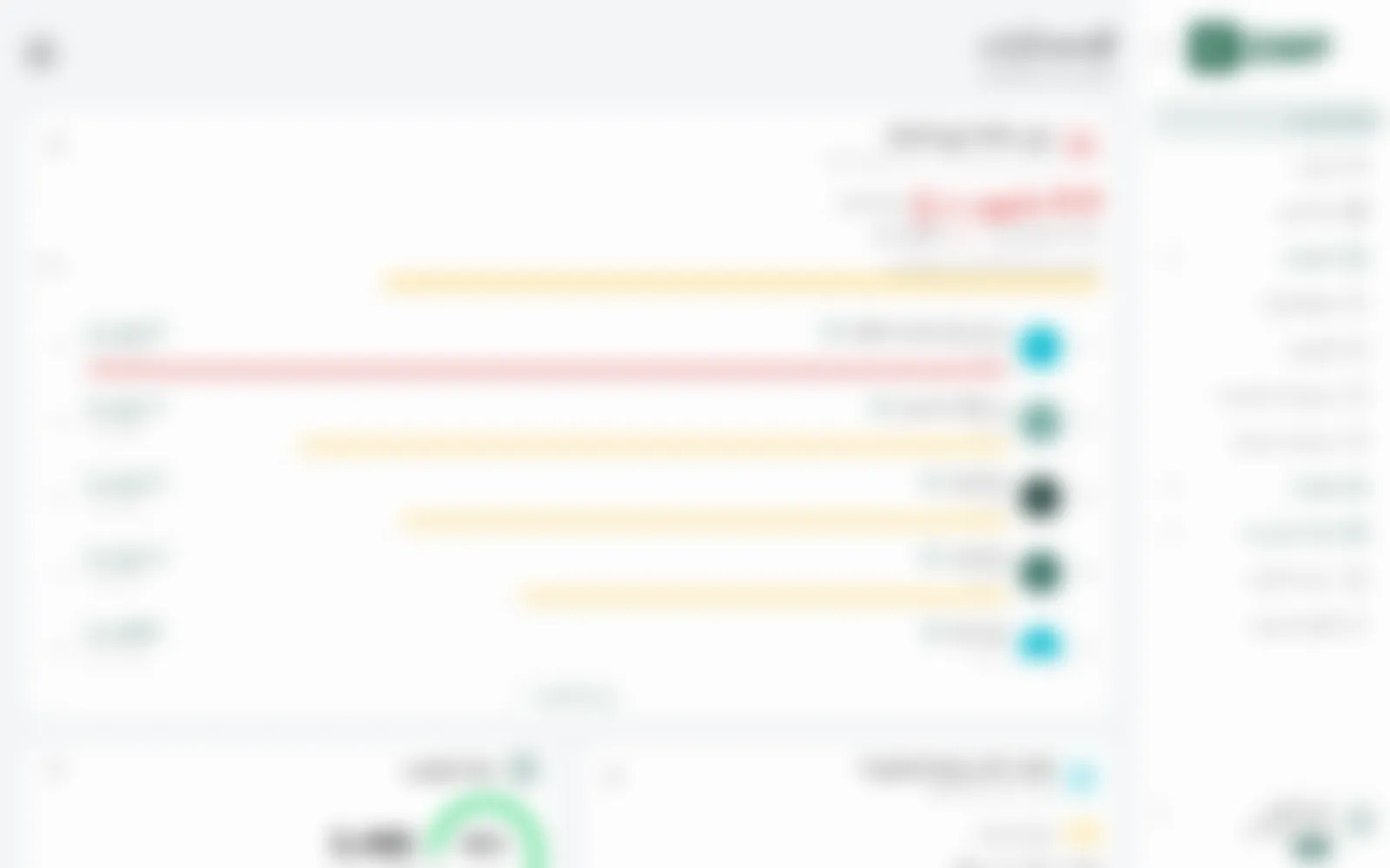 The statistics home in Arabic, the app’s default: total agent debt against the combined limit, and every agent in debt ranked by how much of their limit they have used.