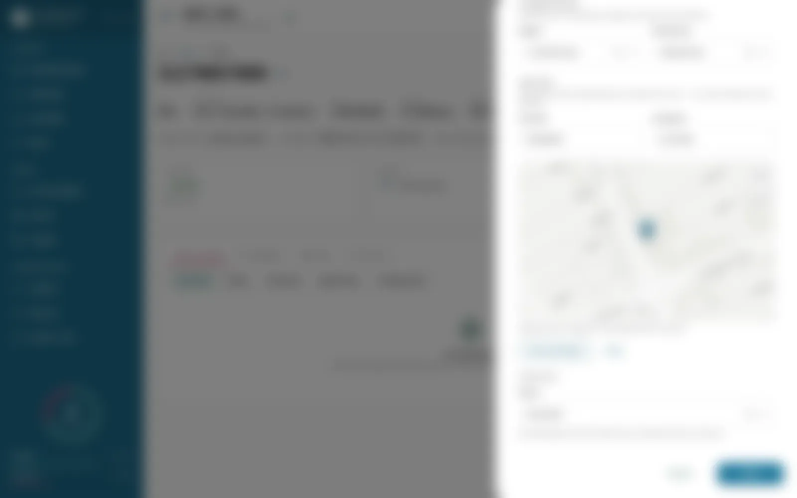 Assigning a meter: district and tariff from the head-end’s reference tables, and its position on an inline map picker. Drag the pin, tap to move it, or use the device’s location.